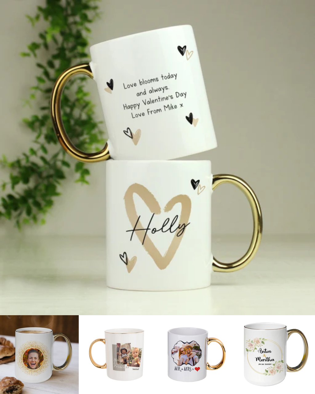 TAZA SUBLIMABLE PORCELANA 11OZ BORDE Y ASA DORADO