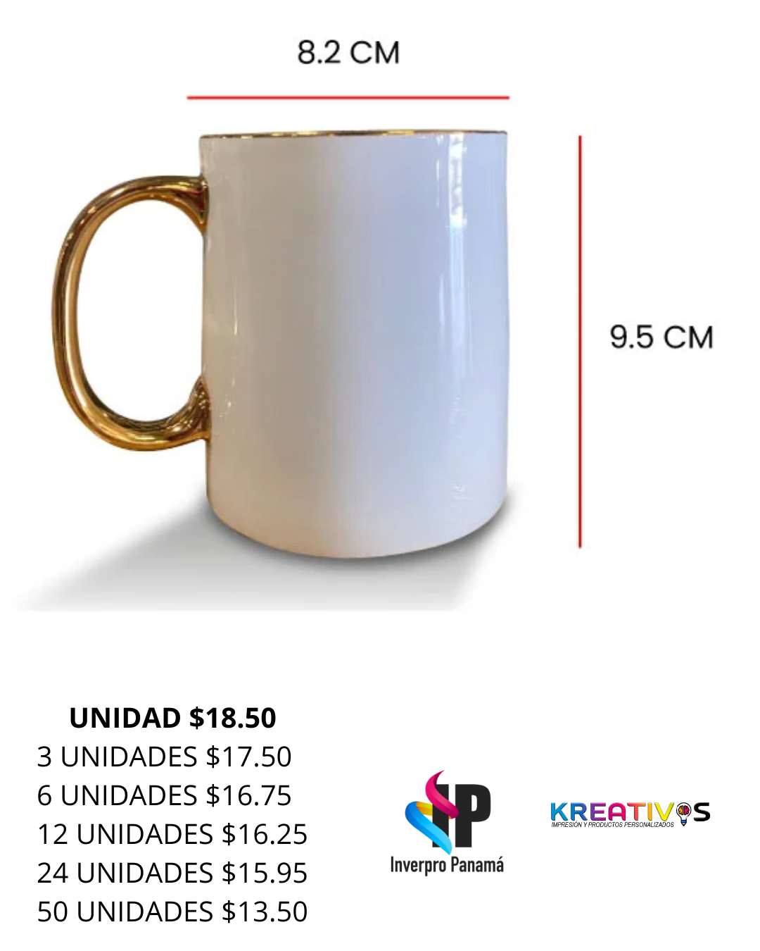 TAZA SUBLIMABLE PORCELANA 11OZ BORDE Y ASA DORADO